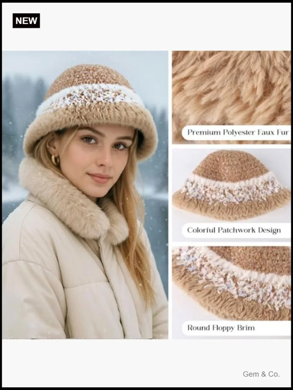 Fluffy Knit Bucket Hat Fisherman Cap Warm Cloche for Big Head